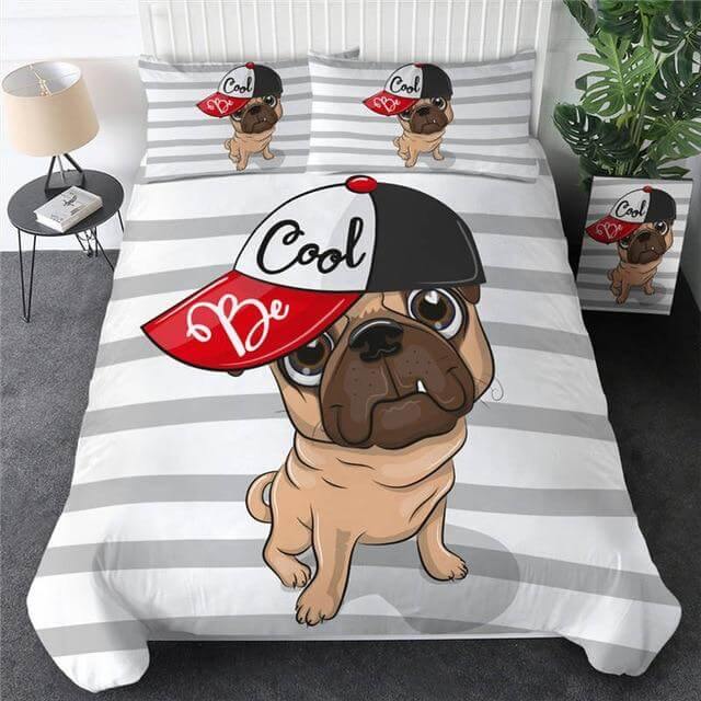 3pcs Hippie Pug Puppy Cartoon Comfortable Duvet Cover Bedding Set - Image 7