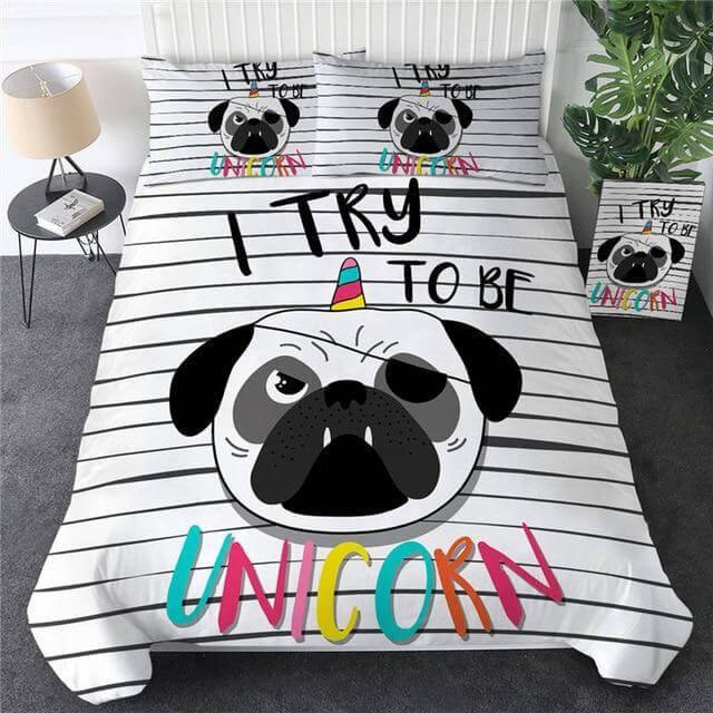 3pcs Hippie Pug Puppy Cartoon Comfortable Duvet Cover Bedding Set - Image 8