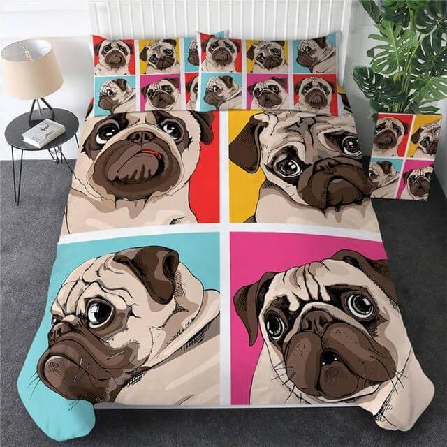 3pcs Hippie Pug Puppy Cartoon Comfortable Duvet Cover Bedding Set