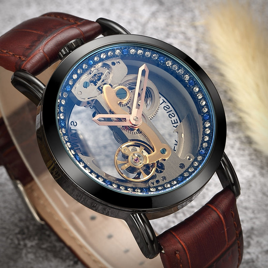 Crystal Mechanical Transparent Leather Watch - Image 0