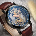 Crystal Mechanical Transparent Leather Watch