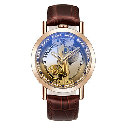 Crystal Mechanical Transparent Leather Watch