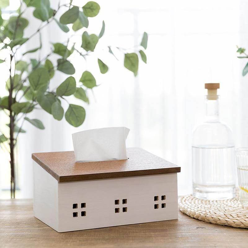 Wooden Nordic House Tissue Box