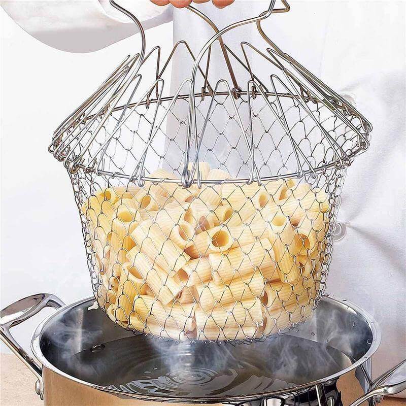 Multifunctional Stainless Steel Folding Deep Fry Drainer Basket - Image 0