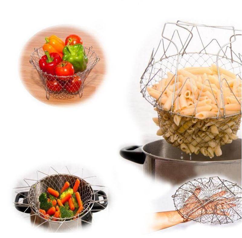 Multifunctional Stainless Steel Folding Deep Fry Drainer Basket - Image 6