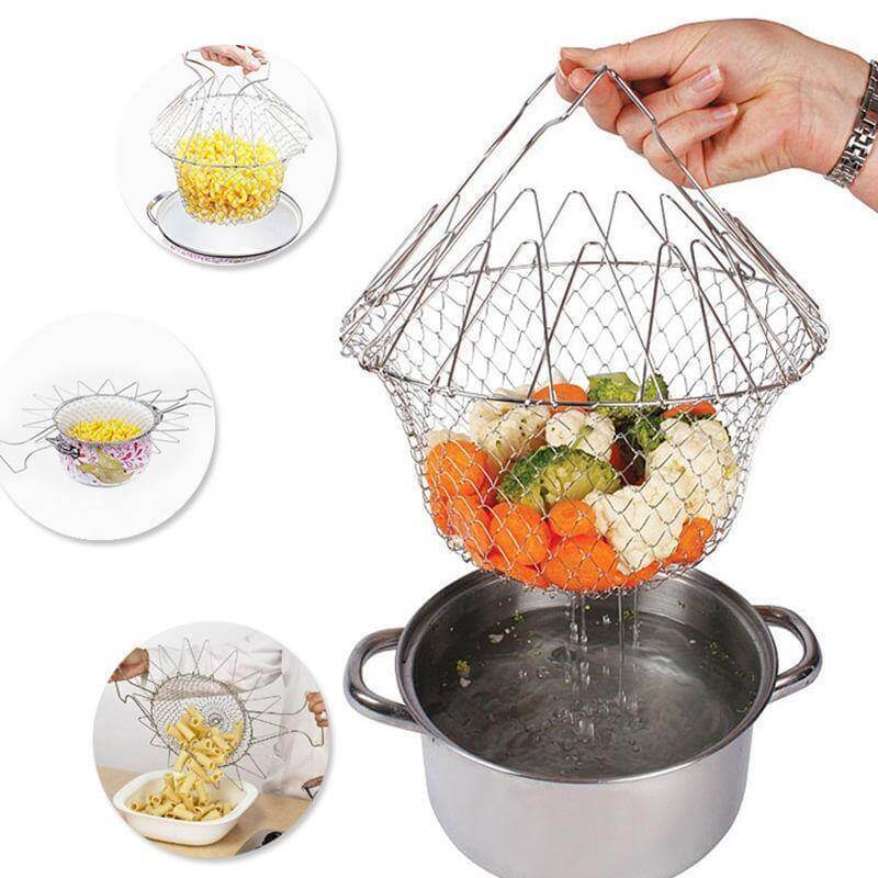 Multifunctional Stainless Steel Folding Deep Fry Drainer Basket - Image 5