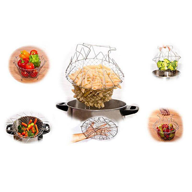 Multifunctional Stainless Steel Folding Deep Fry Drainer Basket - Image 7