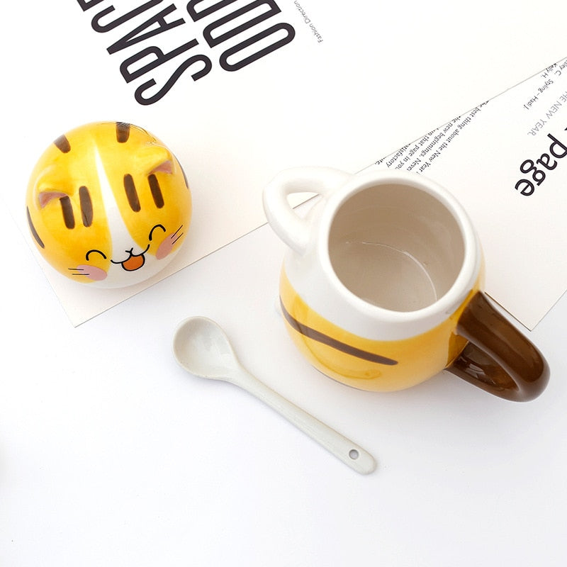 Cute Cat Handmade Coffee Mugs with Spoon - Image 9
