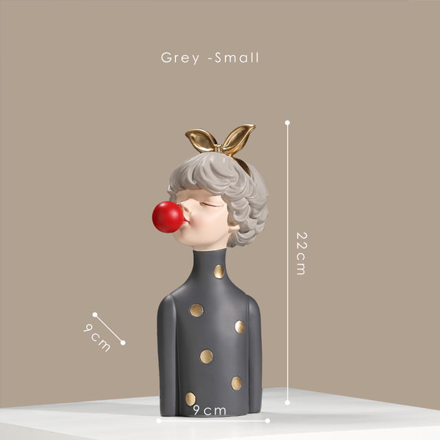 Nordic Bubble Bow-Knot Girl Sculpture Home Decor - Image 1