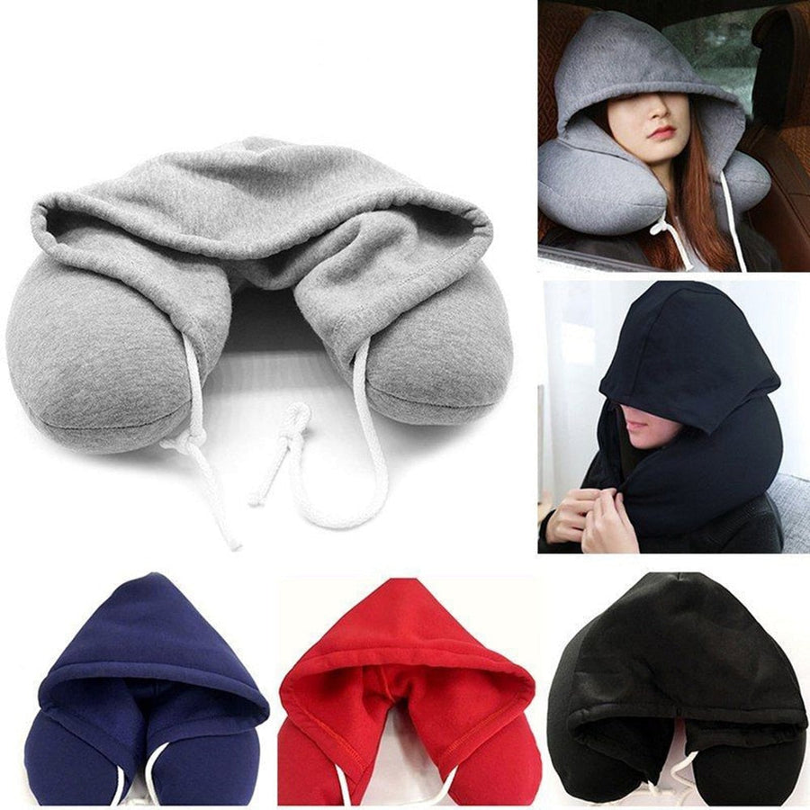 Hooded Foldable Memory Foam Neck Pillow for Travelers - Image 0