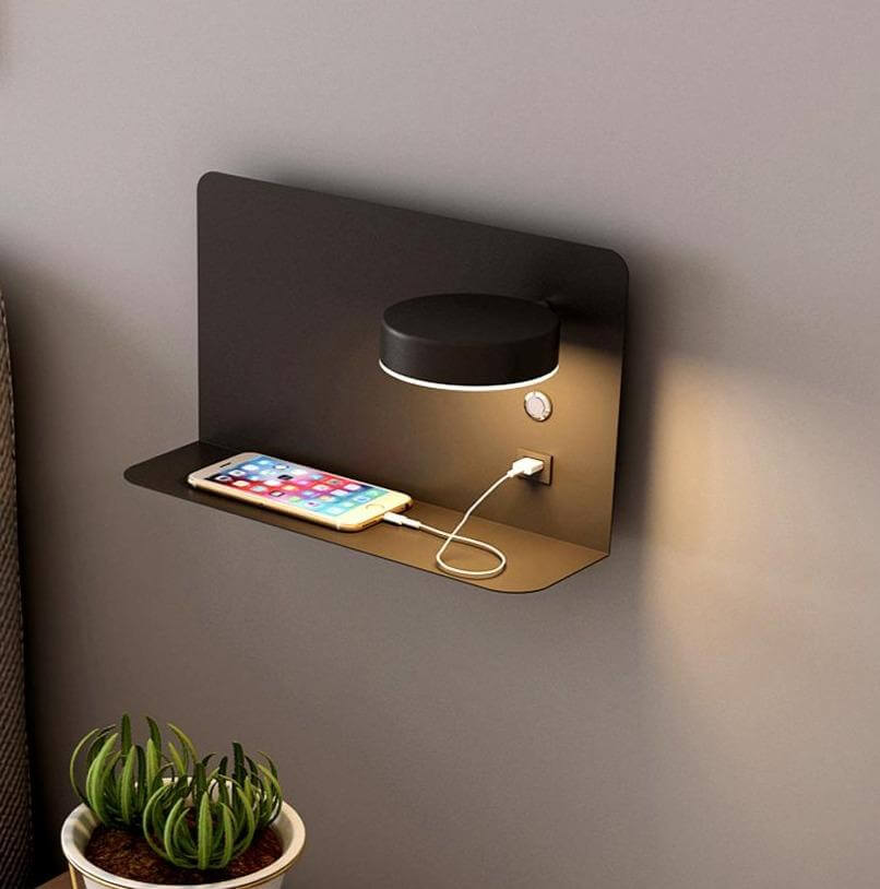 Pragmatism LED Wall Lamp Shelf with USB Phone Charger - Image 0