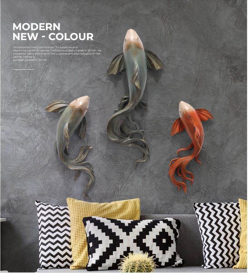 Modern Fengshui Resin 3D Wall Sticker Fish - Image 1