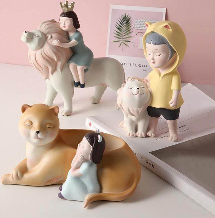 Nordic Fairy Girl With Lion Figurines - Image 0