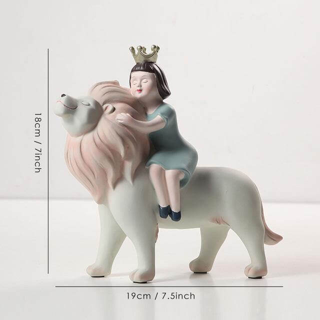 Nordic Fairy Girl With Lion Figurines - Image 1