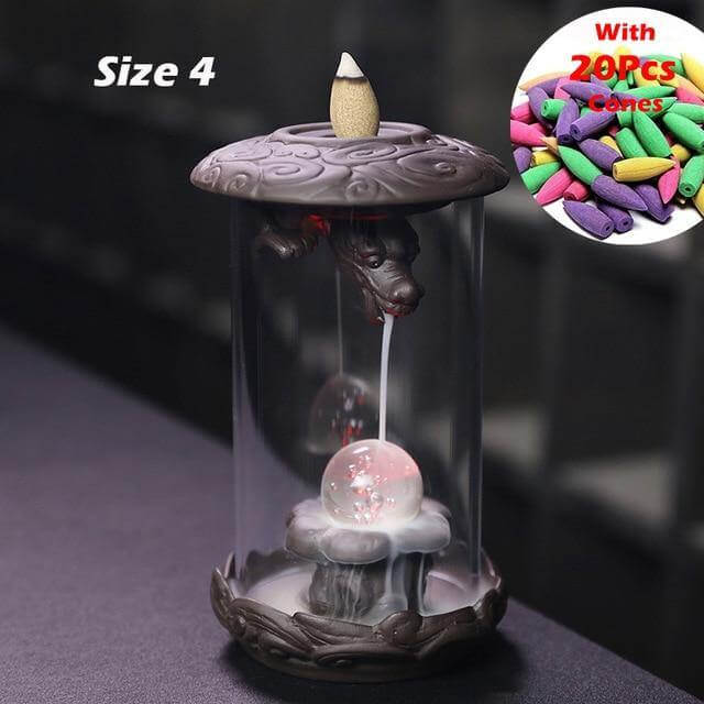 Feng Shui Ceramic Dragon Waterfall Incense Burner - Image 5