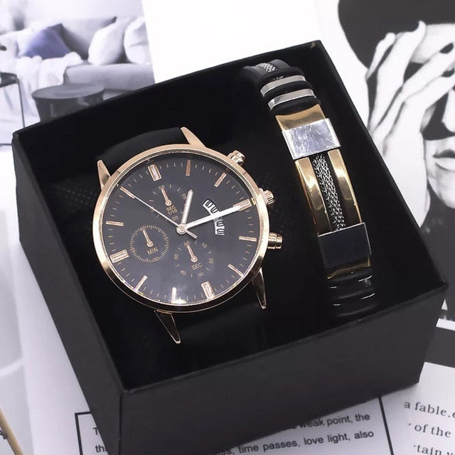 Elegant Watch Leather Bracelet Gift Set - Image 1