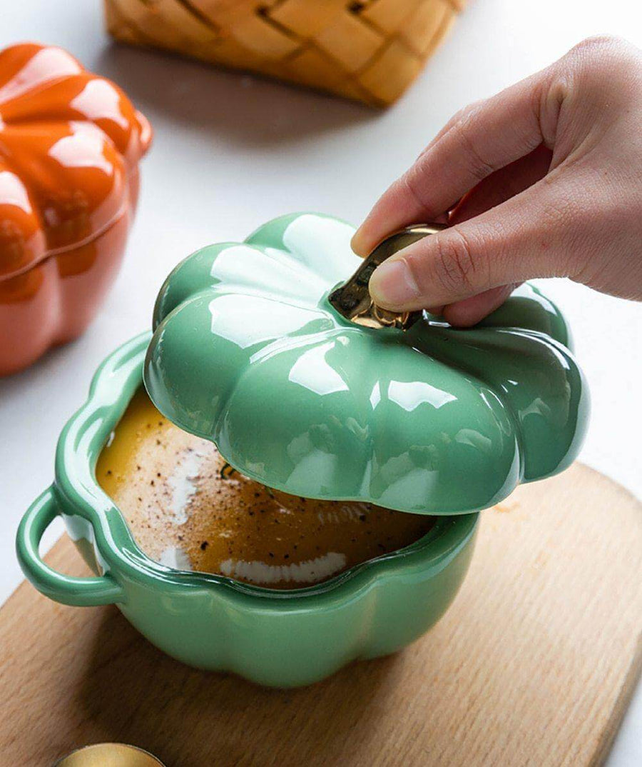 Pumpkin Shape Baking Bowl With Glazed Lid - Image 4