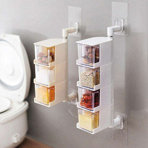 Layered Wall Mounted Rotating Seasoning Storage Organizer Boxes - Image 0