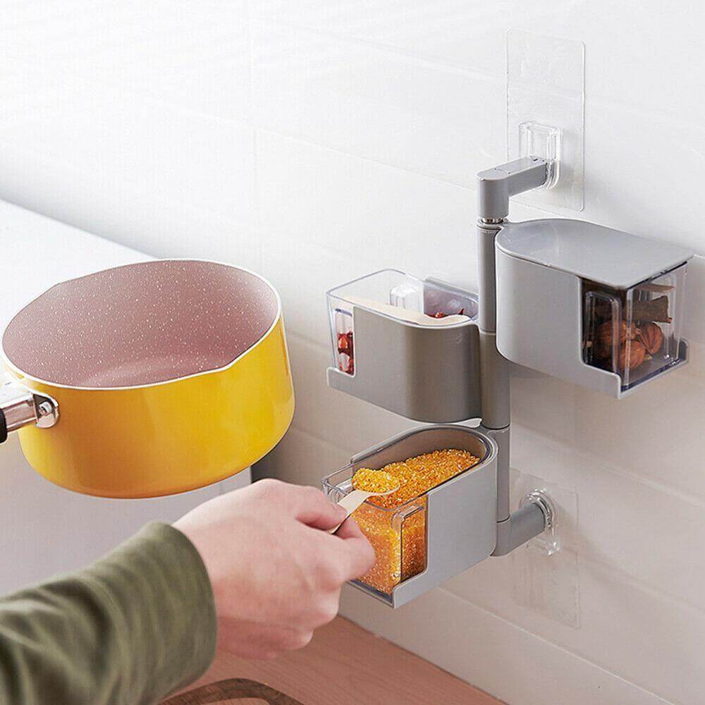 Layered Wall Mounted Rotating Seasoning Storage Organizer Boxes - MaviGadget