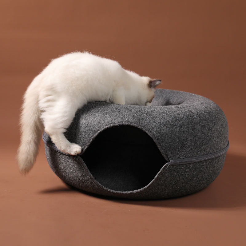 Donut Natural Felt Pet Cave Bed