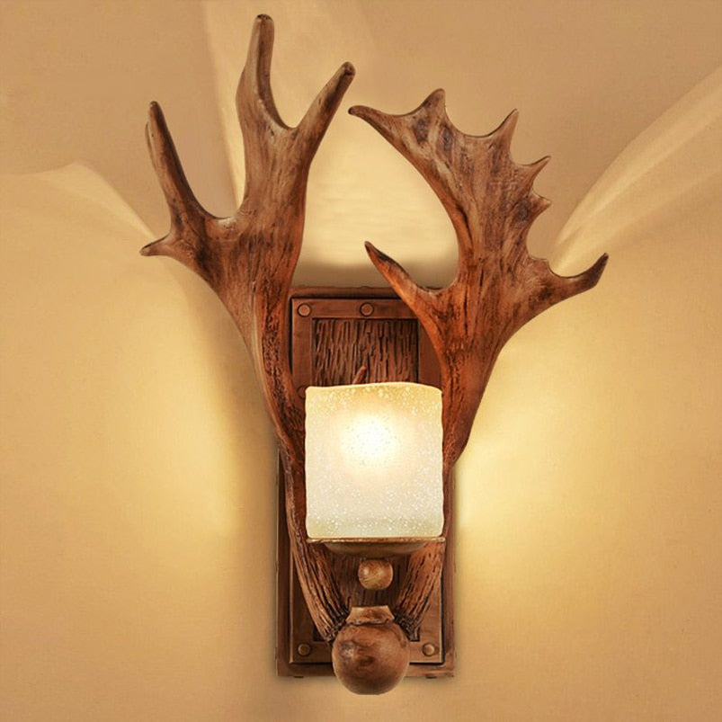 Antique Antler Wooden Wall Light