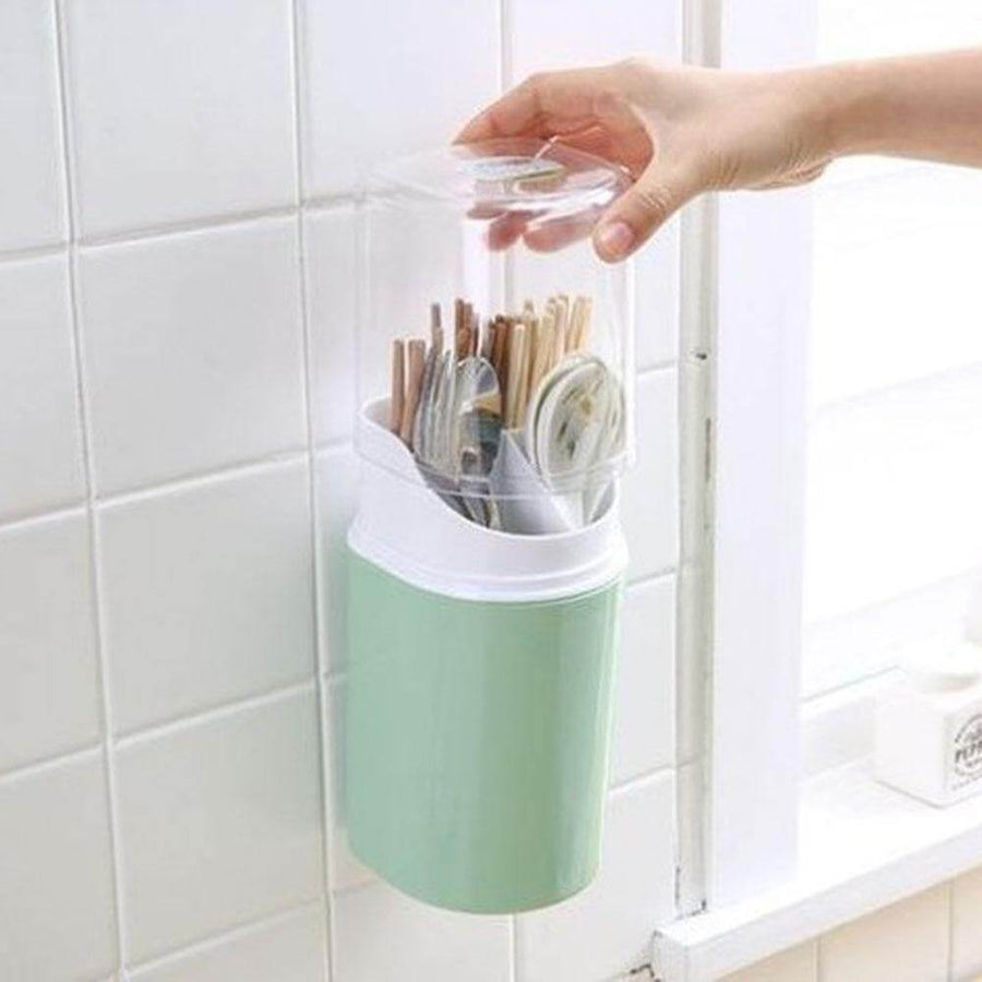Wall Mounted Hanging Cutlery Drain Box with Lid - Image 0