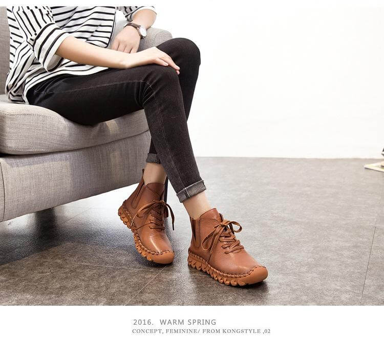 Casual Low Round Toe Leather Winter Shoes - Image 7