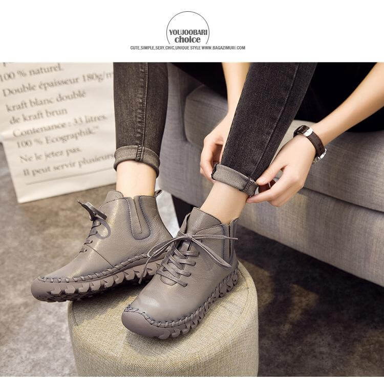 Casual Low Round Toe Leather Winter Shoes - Image 10