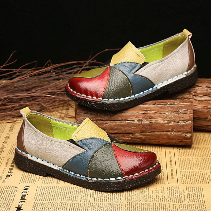 Mixed Colors Women Leather Casual Shoes - Image 0