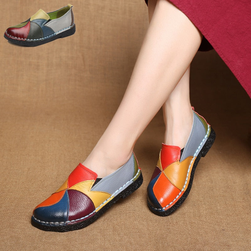 Mixed Colors Women Leather Casual Shoes - Image 1