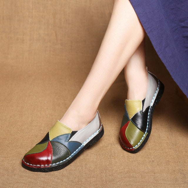 Mixed Colors Women Leather Casual Shoes - Image 4