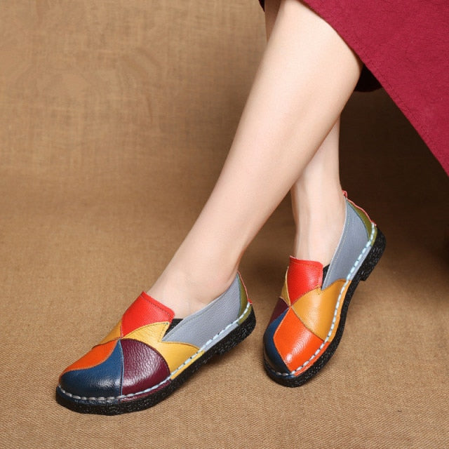 Mixed Colors Women Leather Casual Shoes - Image 5