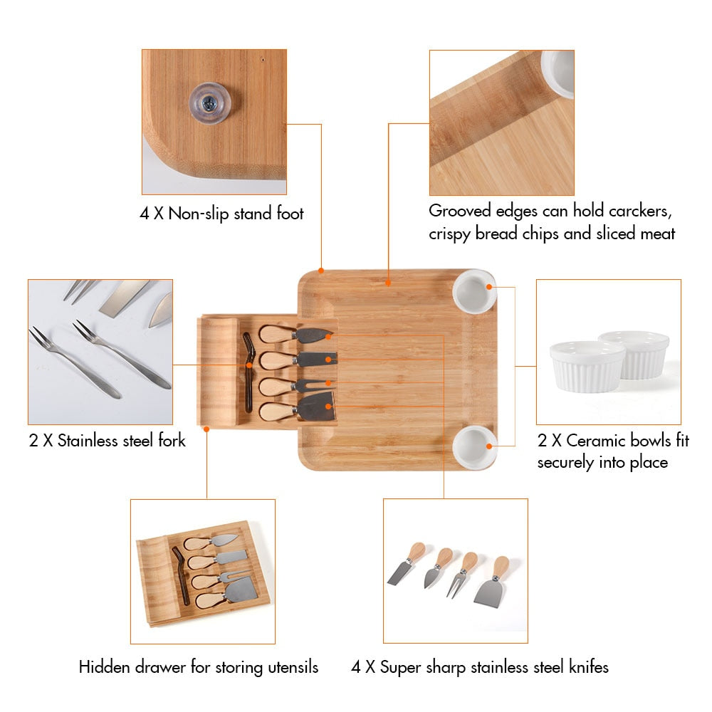 Bamboo Wood Breakfast Serving Platter Board