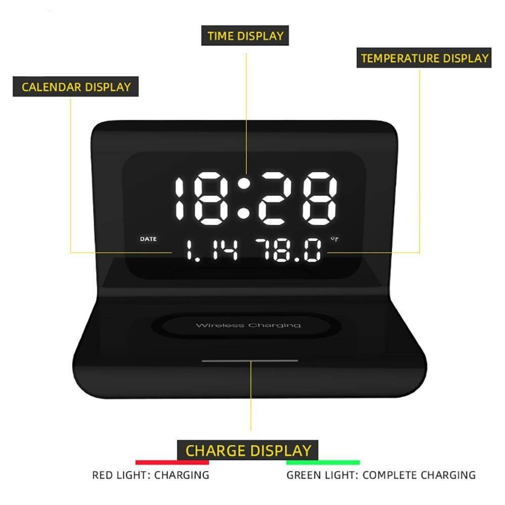 Smart Wireless Charging Alarm Table Clock - MaviGadget