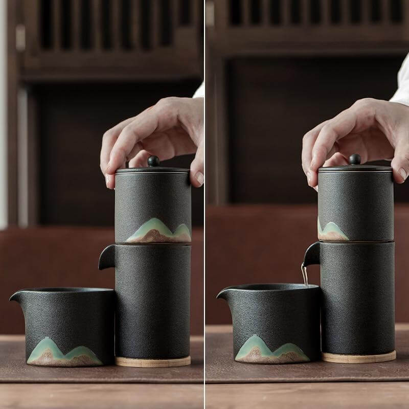 Portable Travel Ceramic Mountain Teapot With 3 Cups - MaviGadget