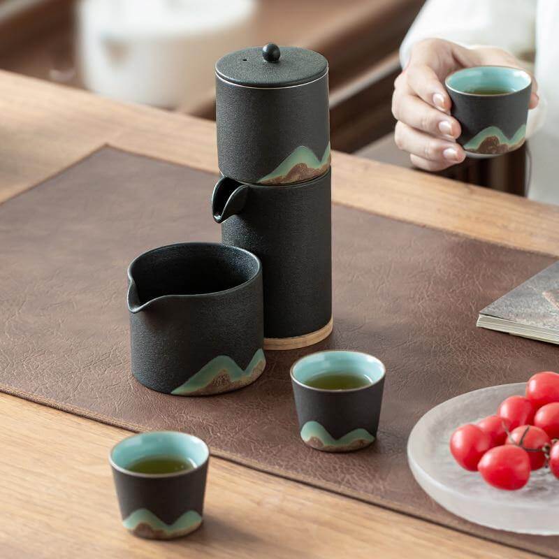 Portable Travel Ceramic Mountain Teapot With 3 Cups - Image 10