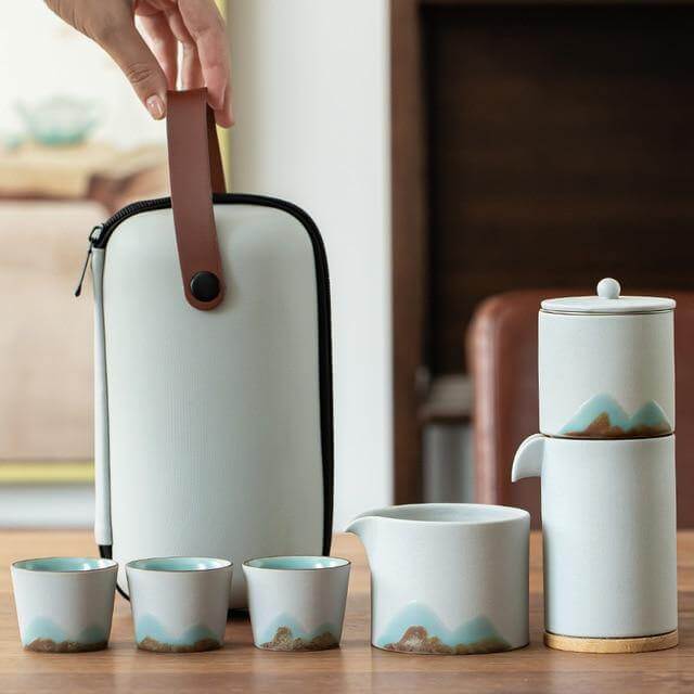 Portable Travel Ceramic Mountain Teapot With 3 Cups - Image 14