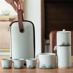 Portable Travel Ceramic Mountain Teapot With 3 Cups - MaviGadget