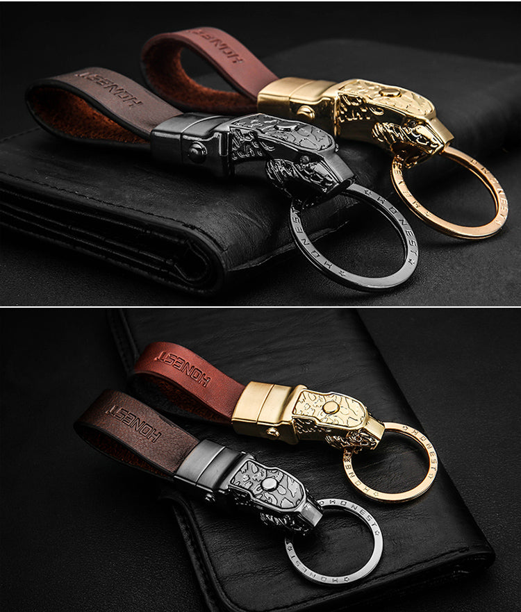 Elegant Leather Leopard Keychain Light - Image 1