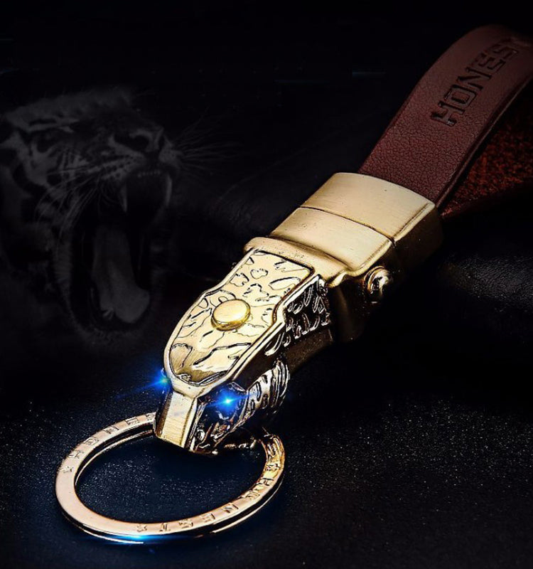 Elegant Leather Leopard Keychain Light - Image 0