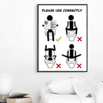 Funny Canvas Bathroom Warning Sign Poster