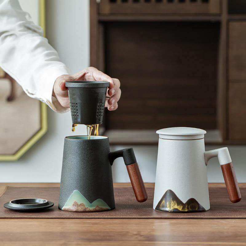 Mountain Art Ceramic Tea Mugs With Filter