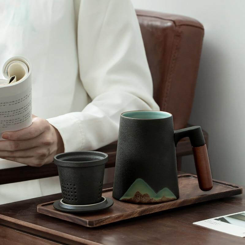 Mountain Art Ceramic Tea Mugs With Filter