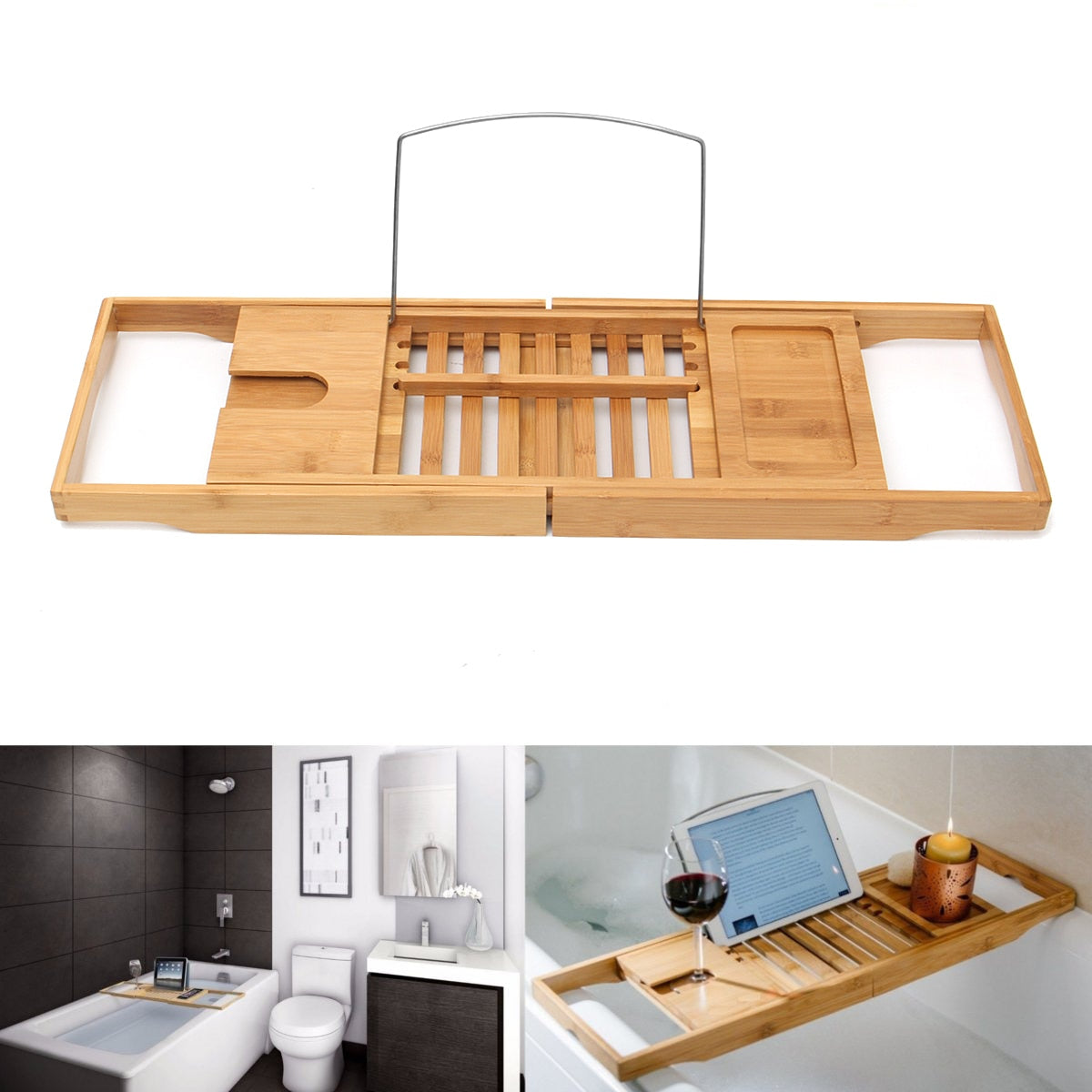 Retractable Bamboo Bathtub Shelf Bridge