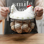 Ceramic Egg Holder Chicken with Wire Basket