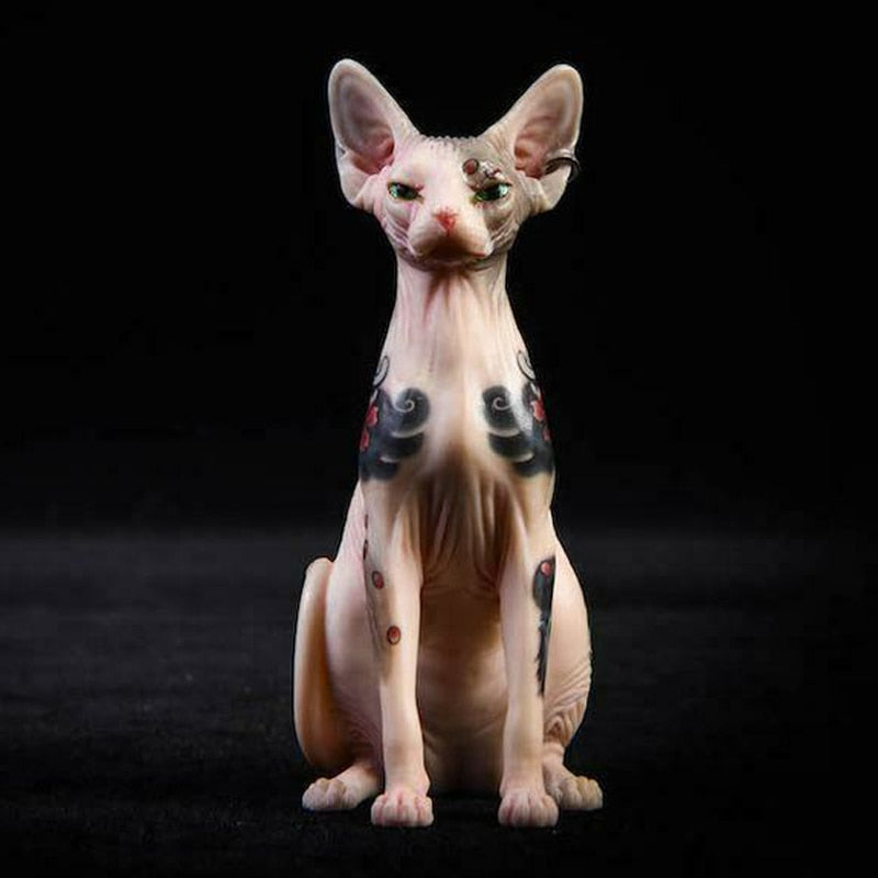 Decorative Tattooed Hairless Cat Figurine