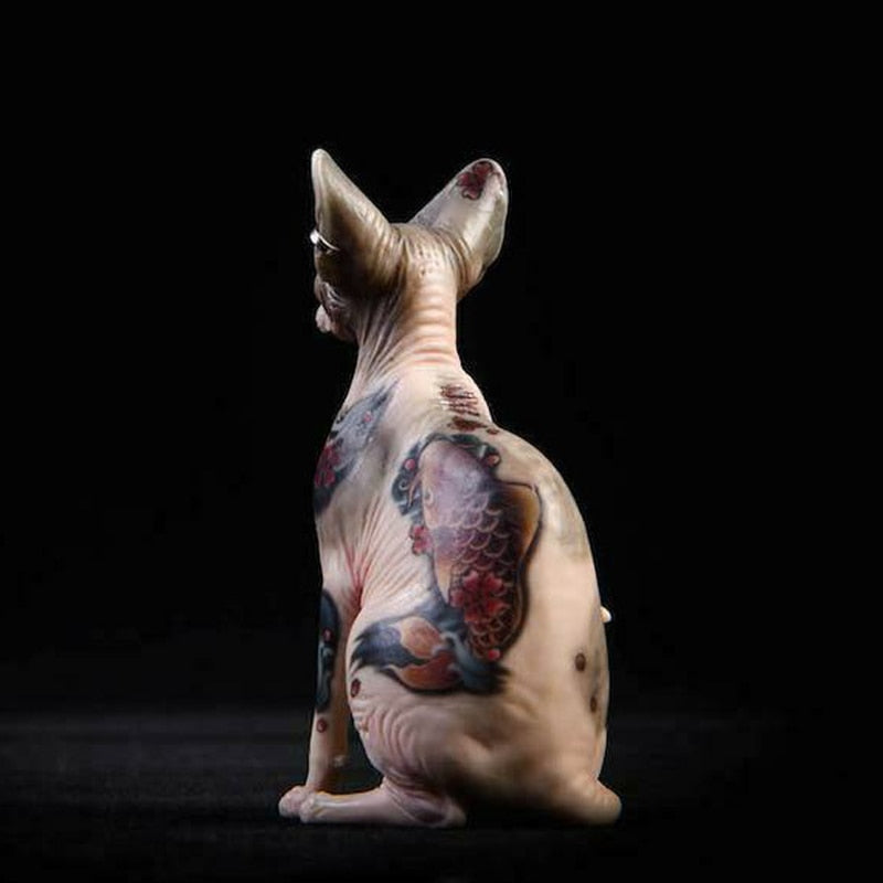 Decorative Tattooed Hairless Cat Figurine