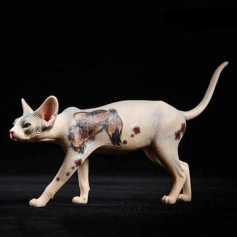 Decorative Tattooed Hairless Cat Figurine