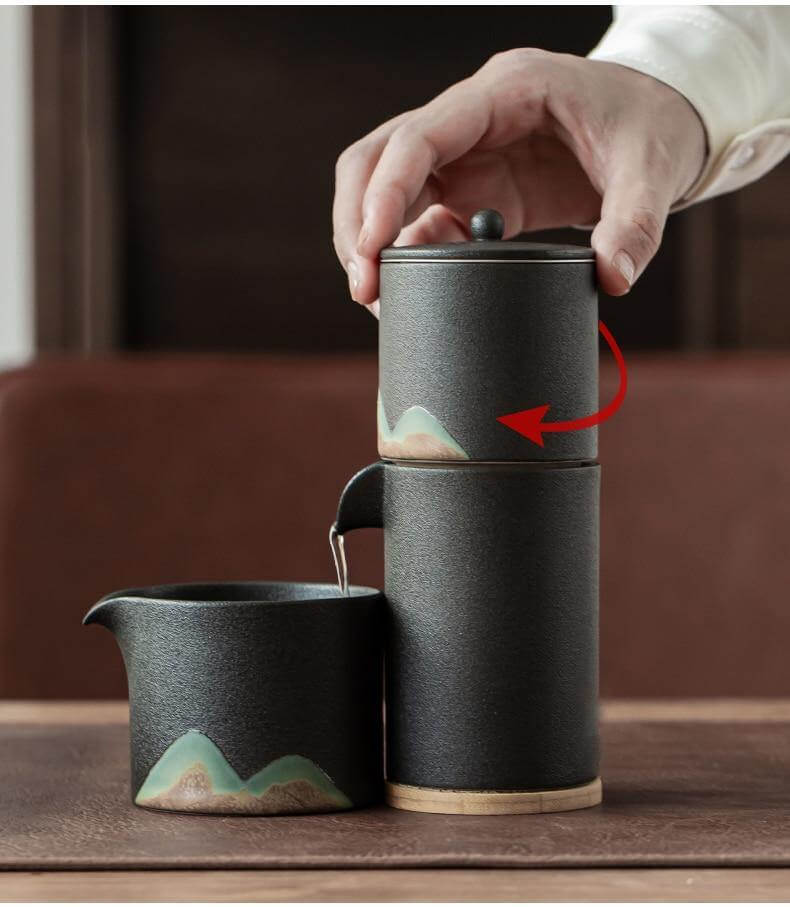 Portable Travel Ceramic Mountain Teapot With 3 Cups - MaviGadget