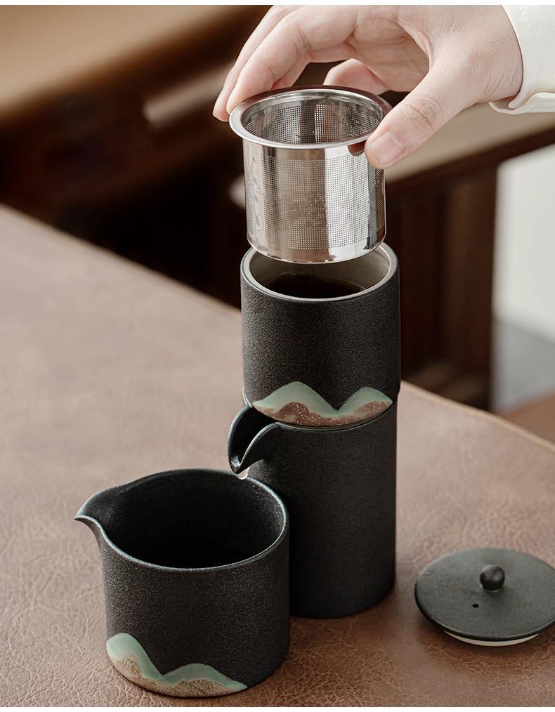 Portable Travel Ceramic Mountain Teapot With 3 Cups - Image 12